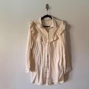 Pilcro Long-Sleeve Ruffled Denim Mini Shirt Dress - Anthropologie